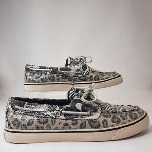 Sperry Dock-Siders Shoes Womens 9.5 Zebra‎ Stripe Leopard Print Black & White